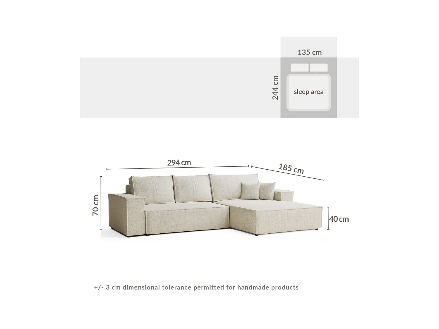 Canapé d'angle convertible Maze im tissu tresse - 5 places - beige clair