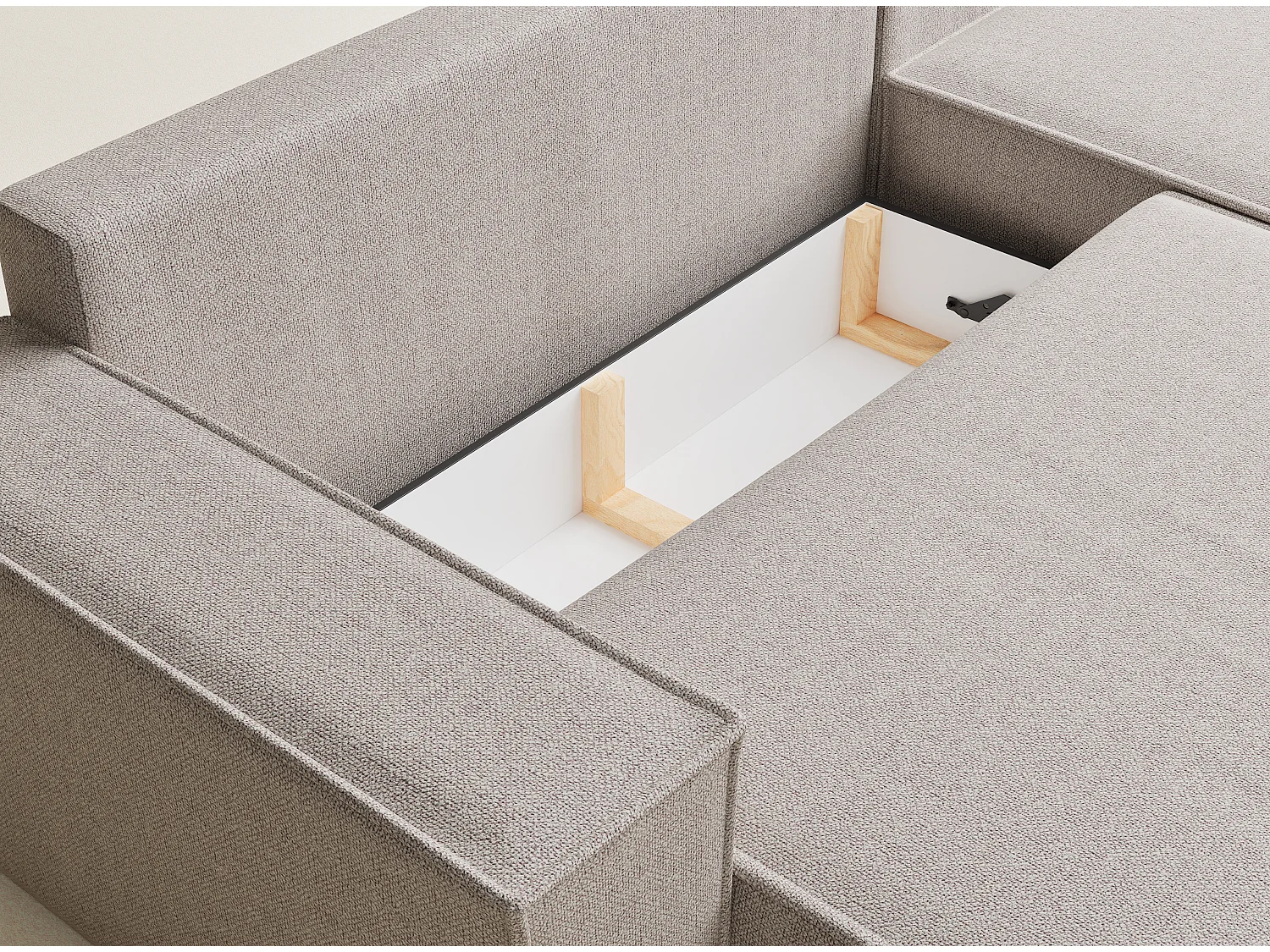 Ecksofa mit Schlaffunktion Maze aus Webstoff - Fünf-Personen - hellbeige