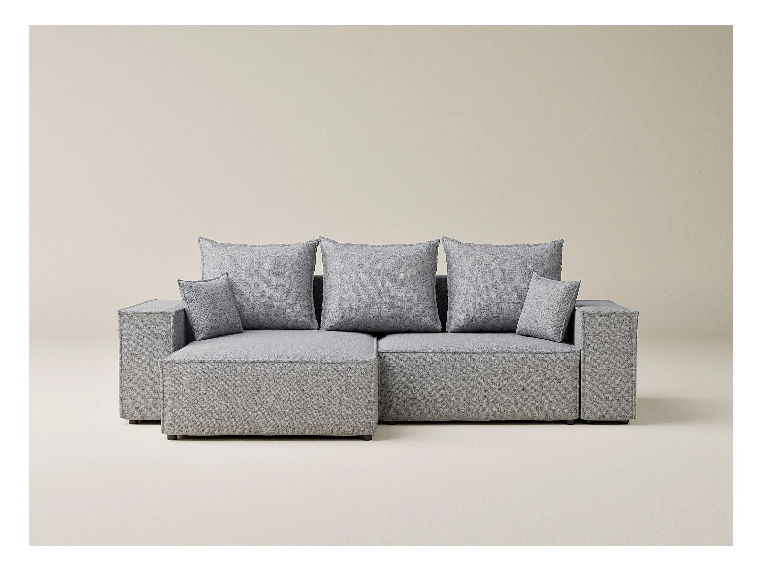 Canapé d'angle convertible Moyo im tissu tresse - 3 places - gris clair