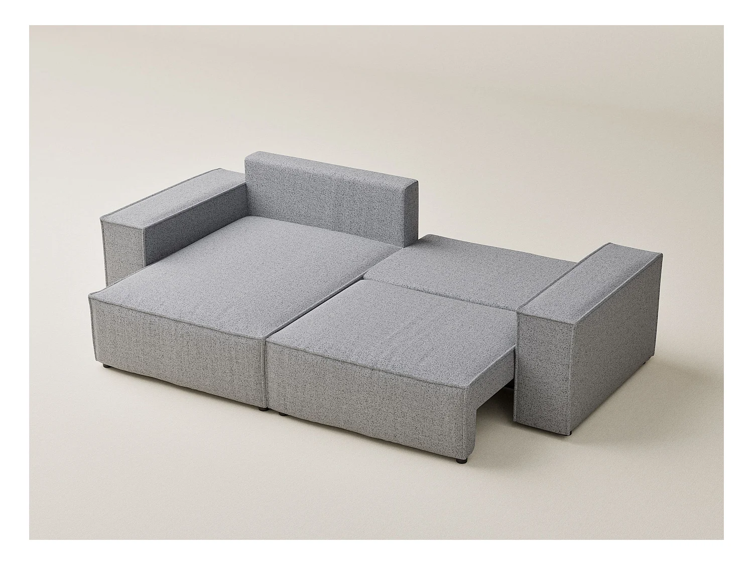 Canapé d'angle convertible Moyo im tissu tresse - 3 places - gris clair