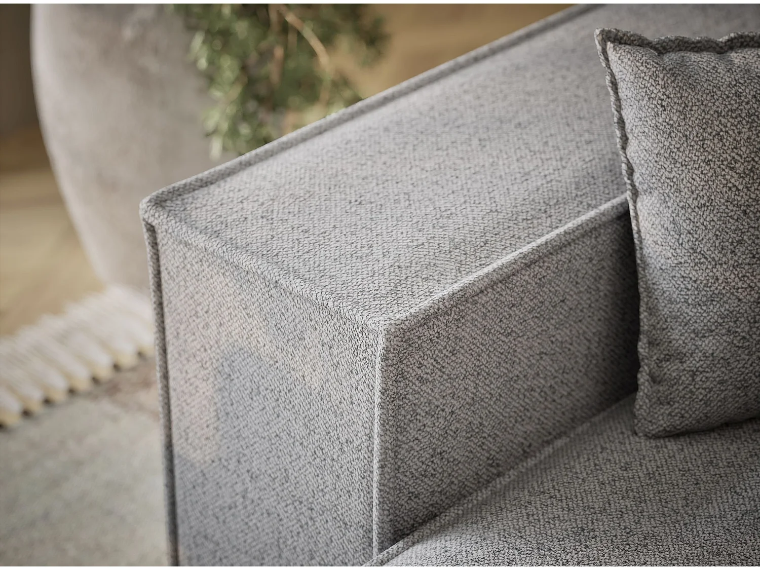 Canapé d'angle convertible Moyo im tissu tresse - 3 places - gris clair