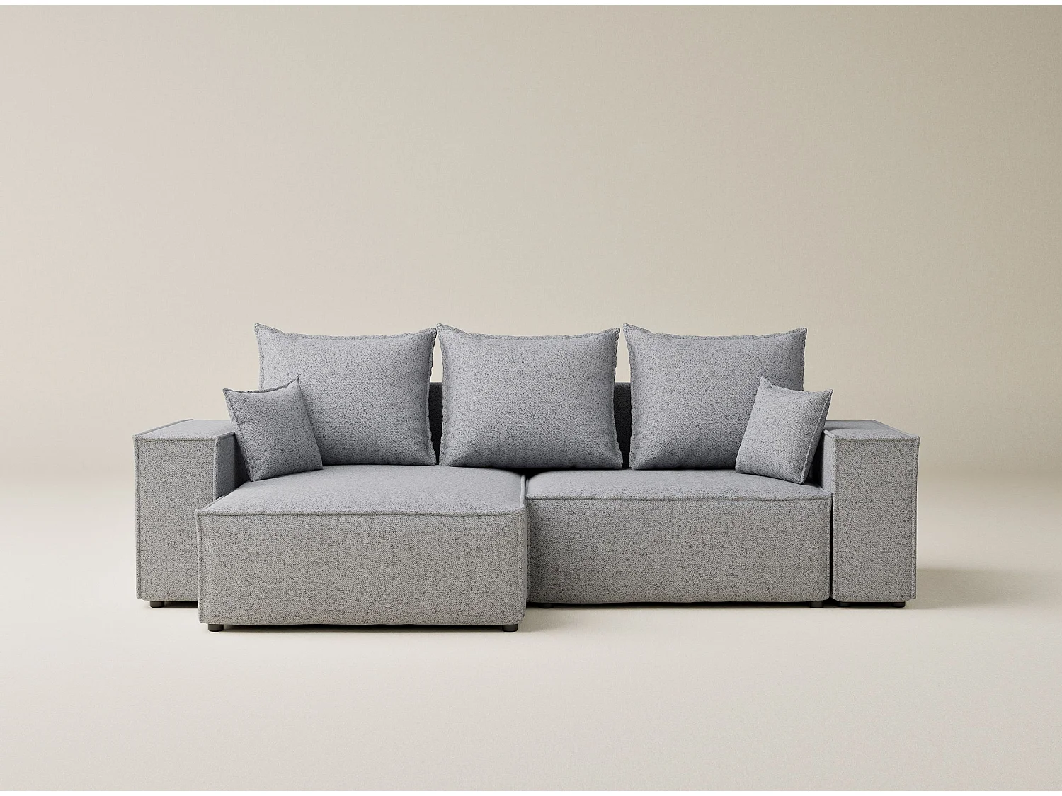 Canapé d'angle convertible Moyo im tissu tresse - 3 places - gris clair