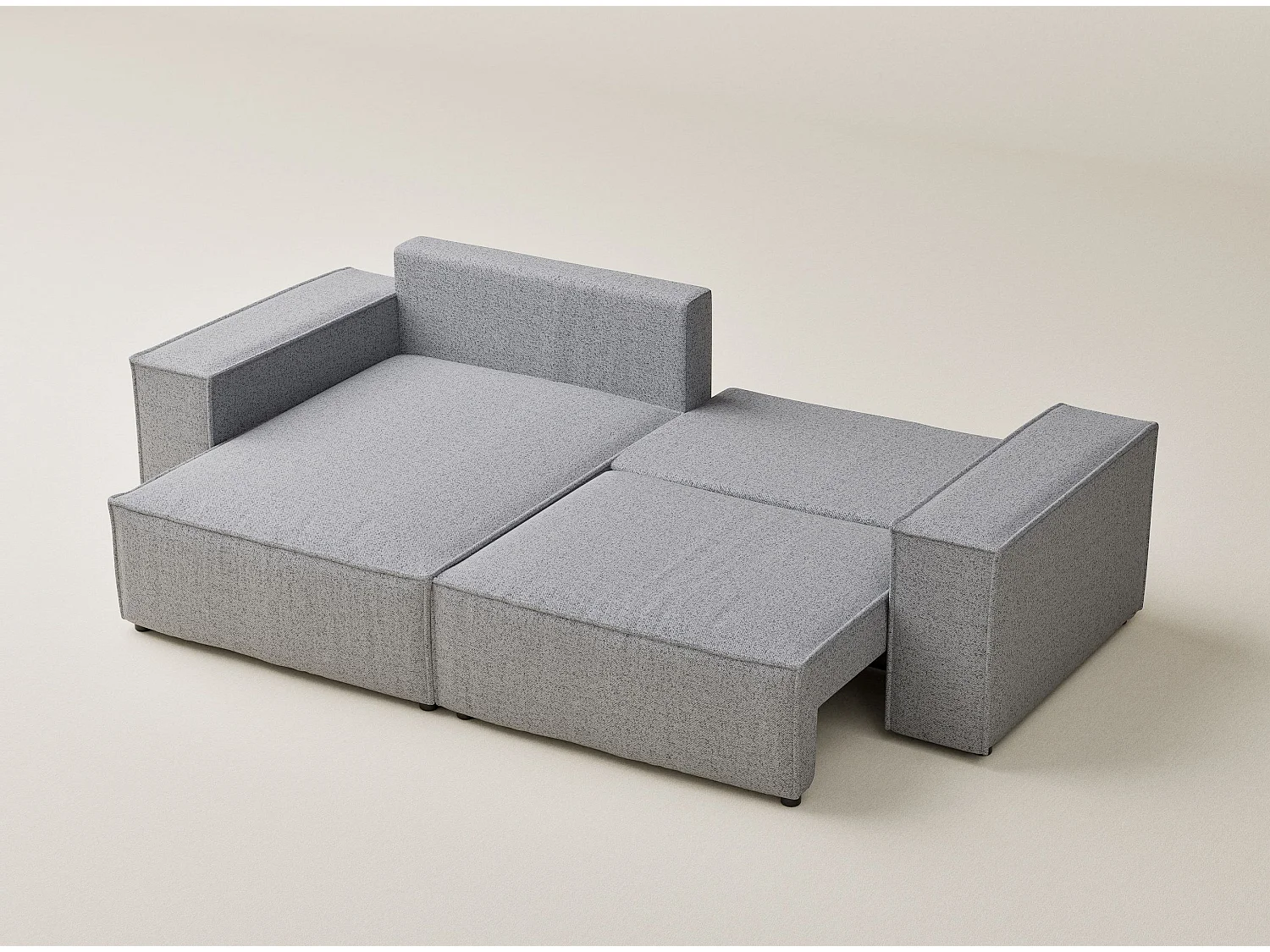 Canapé d'angle convertible Moyo im tissu tresse - 3 places - gris clair