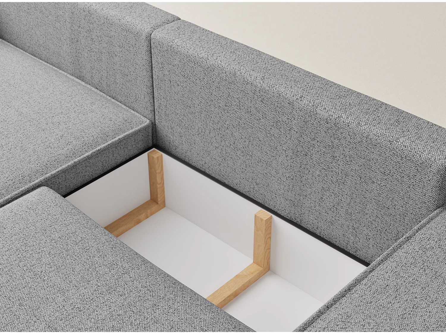 Canapé d'angle convertible Moyo im tissu tresse - 3 places - gris clair