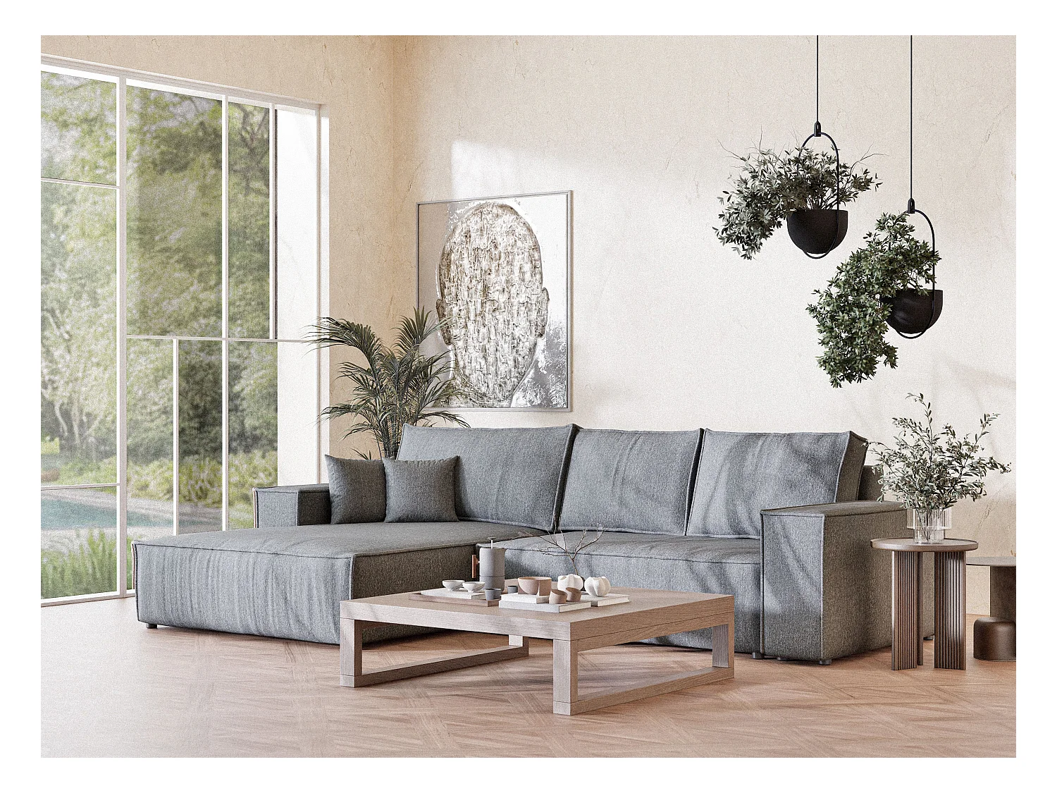 Ecksofa mit Schlaffunktion Maze aus Webstoff - Fünf-Personen - grau