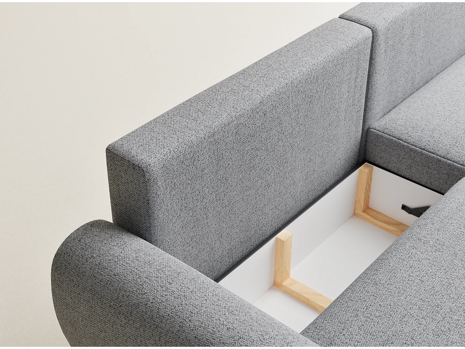 Hoekbank met slaapfunctie Numba in geweven stof - Driepersoons - lichtgrijs
