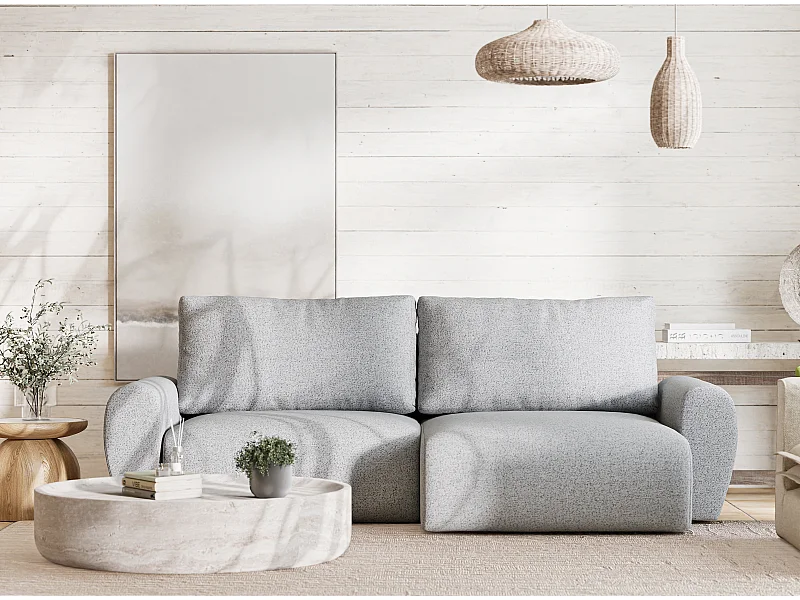 Canapé d'angle convertible Numba im tissu tresse - 3 places - gris clair