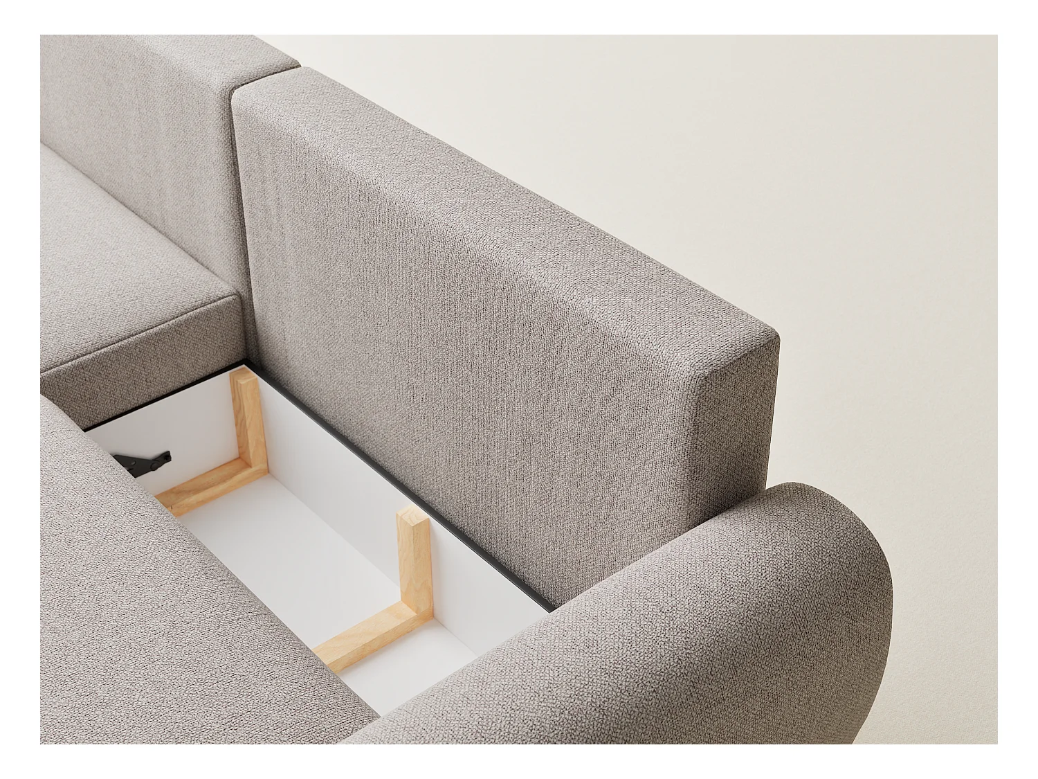 Ecksofa mit Schlaffunktion Numba aus Webstoff - Drei-Personen - hellbeige