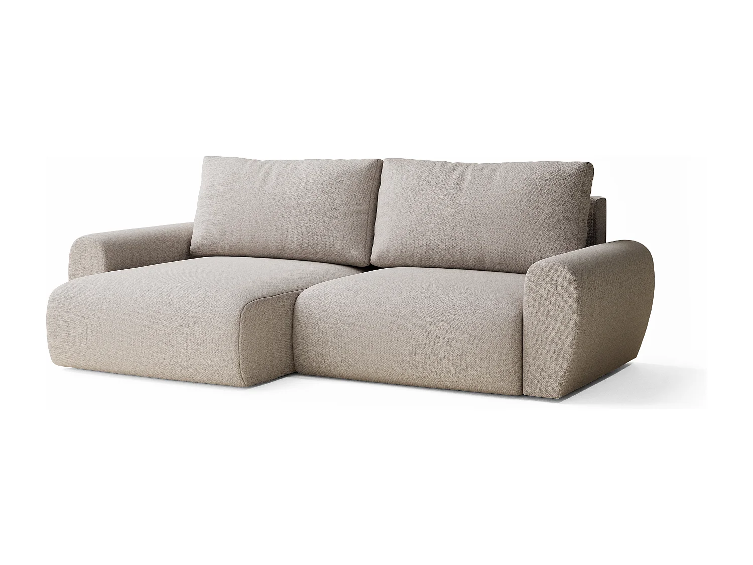 Ecksofa mit Schlaffunktion Numba aus Webstoff - Drei-Personen - hellbeige