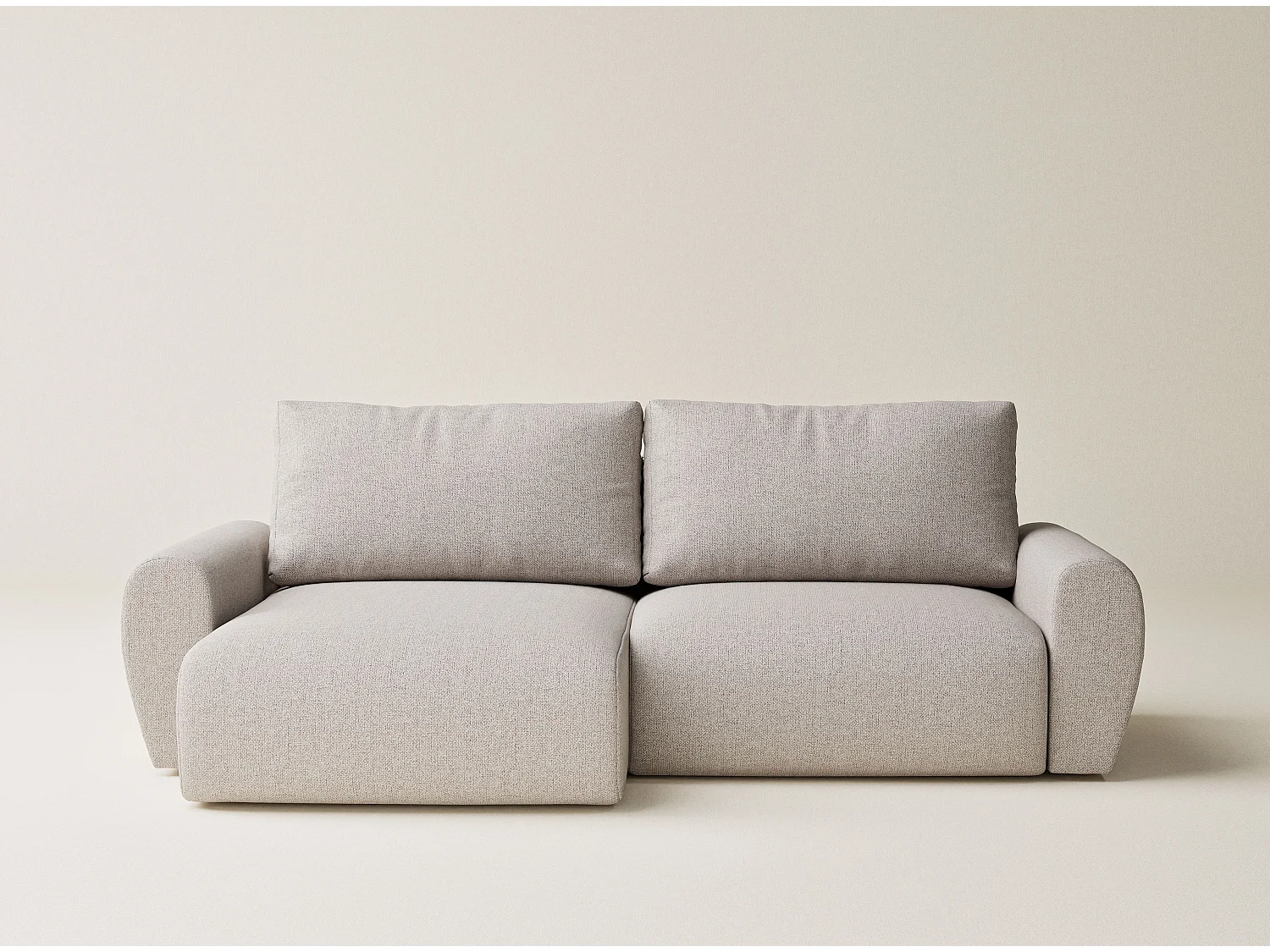 Ecksofa mit Schlaffunktion Numba aus Webstoff - Drei-Personen - hellbeige