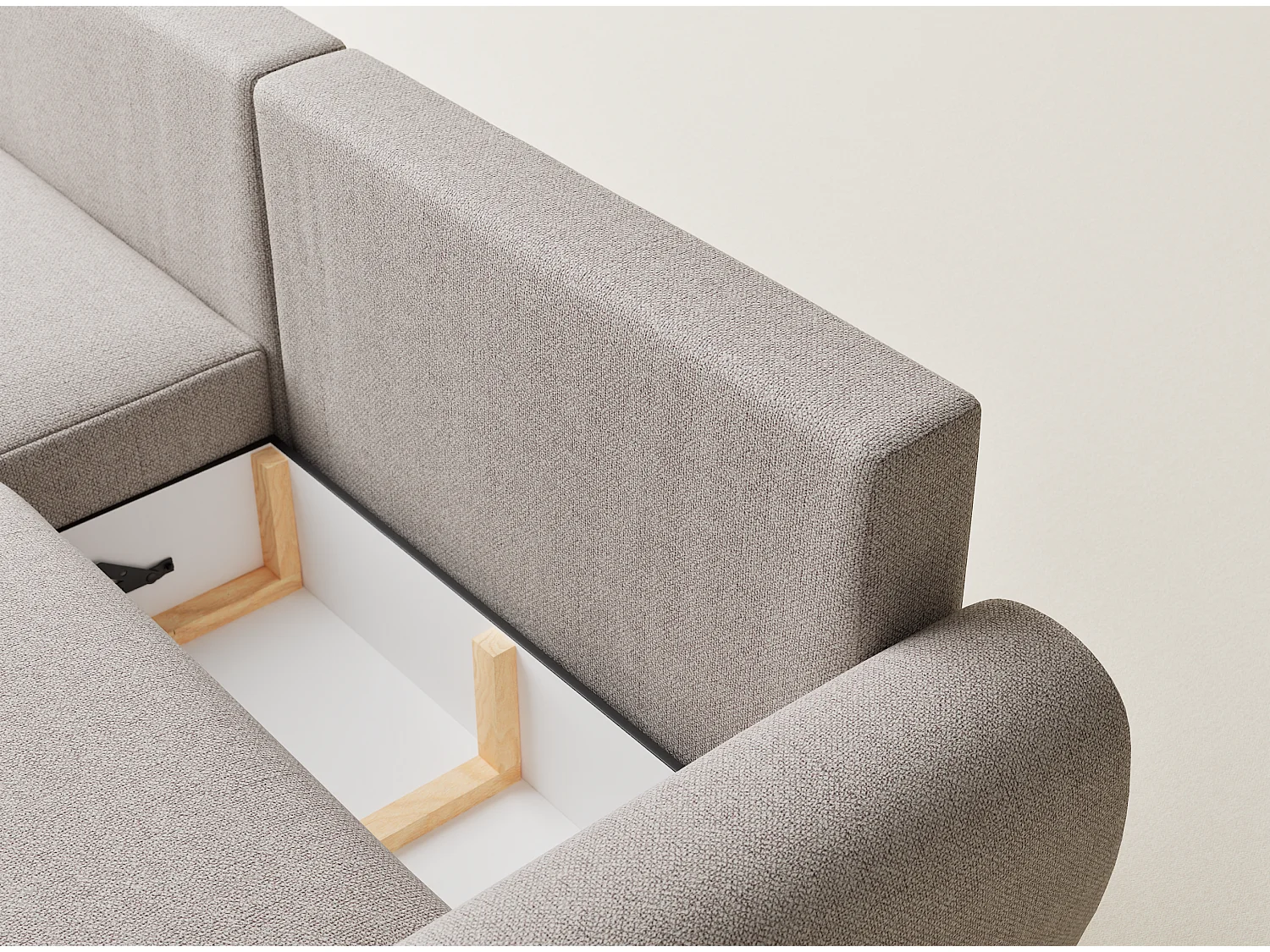 Ecksofa mit Schlaffunktion Numba aus Webstoff - Drei-Personen - hellbeige