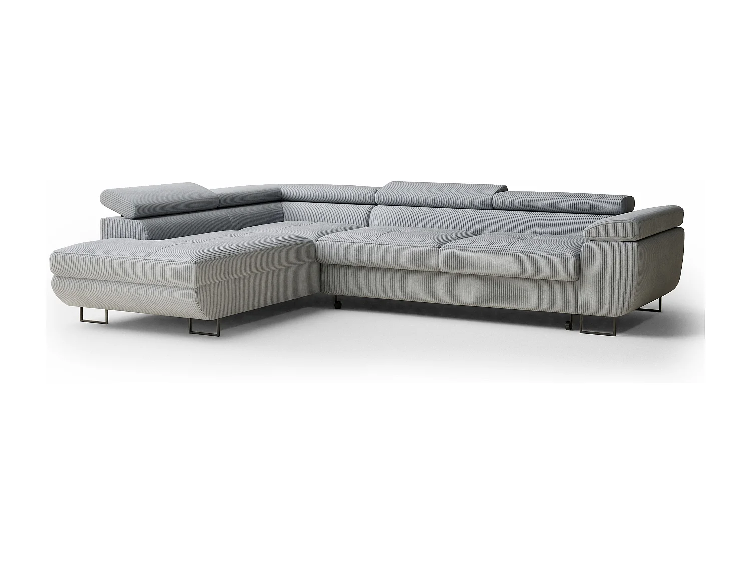 Canapé d'angle convertible Concord im tissu de velours - 5 places - gris clair