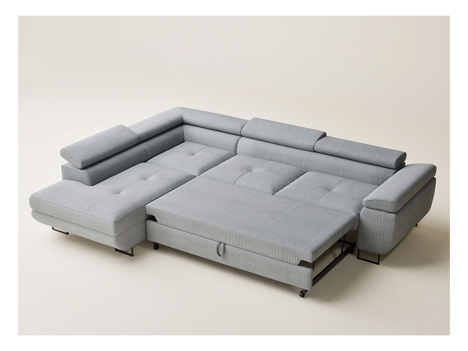 Canapé d'angle convertible Concord im tissu de velours - 5 places - gris clair