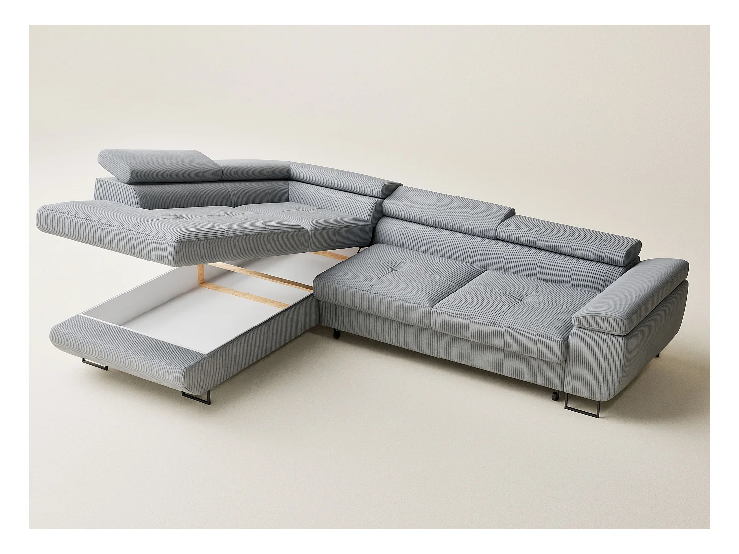 Canapé d'angle convertible Concord im tissu de velours - 5 places - gris clair