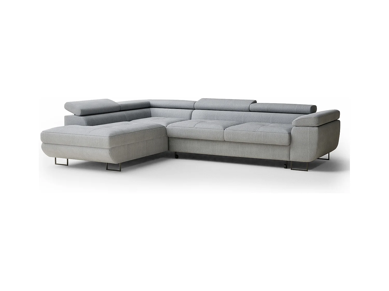 Canapé d'angle convertible Concord im tissu de velours - 5 places - gris clair