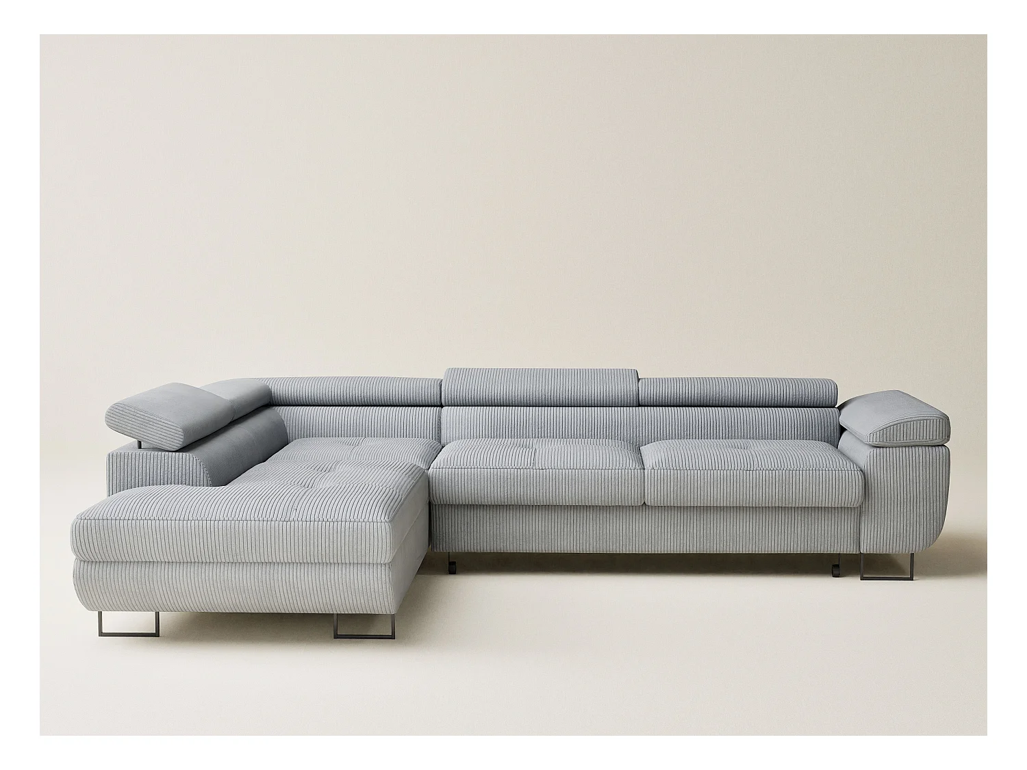 Canapé d'angle convertible Concord im tissu de velours - 5 places - gris clair