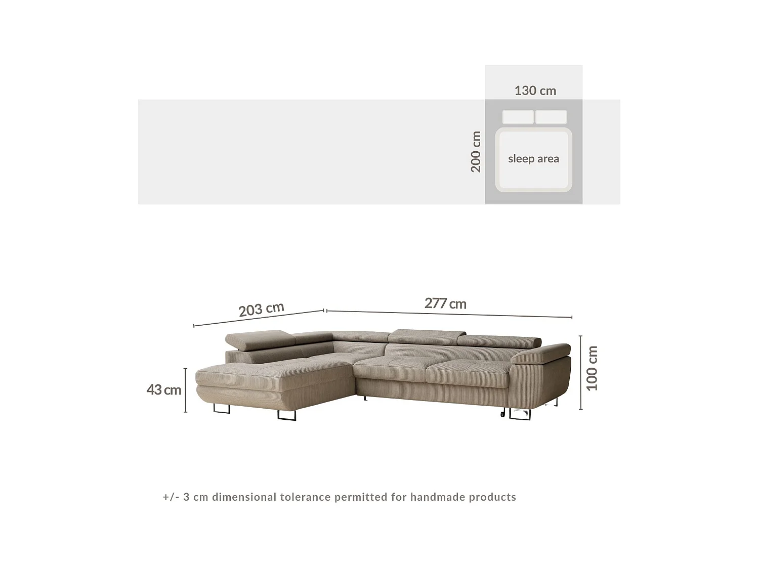 Canapé d'angle convertible Concord im tissu de velours - 5 places - gris clair