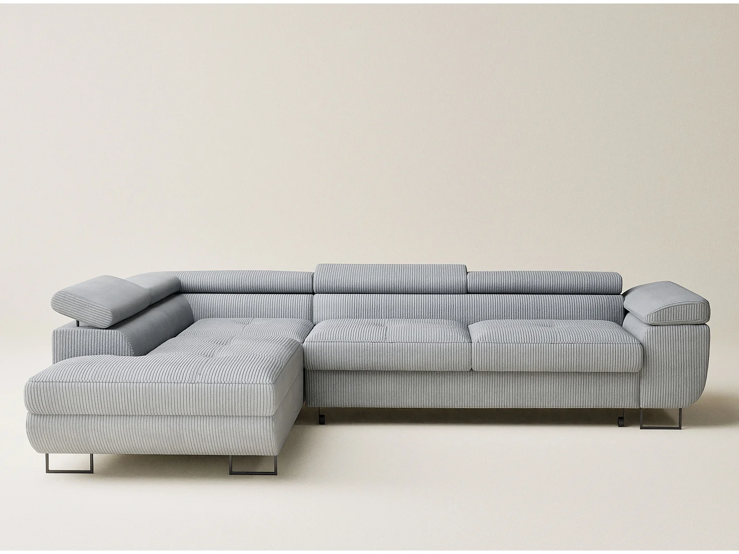 Canapé d'angle convertible Concord im tissu de velours - 5 places - gris clair