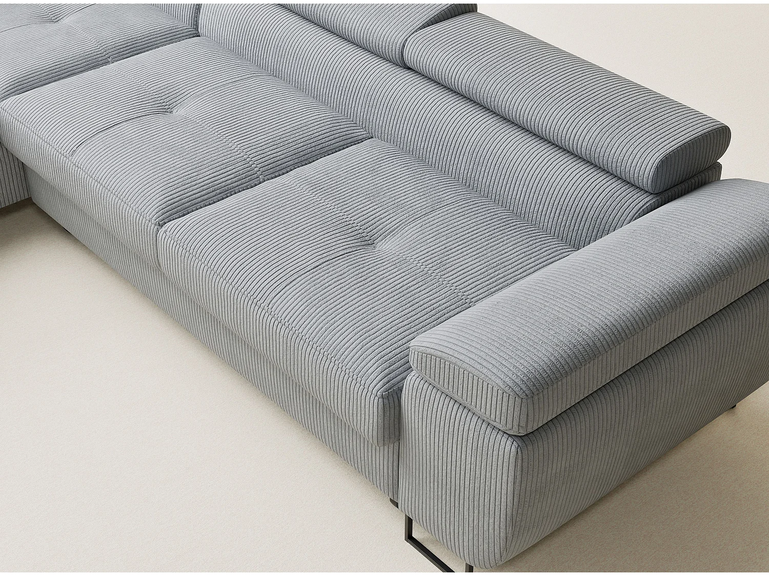 Canapé d'angle convertible Concord im tissu de velours - 5 places - gris clair