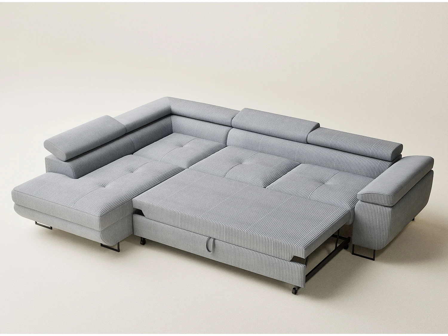 Canapé d'angle convertible Concord im tissu de velours - 5 places - gris clair