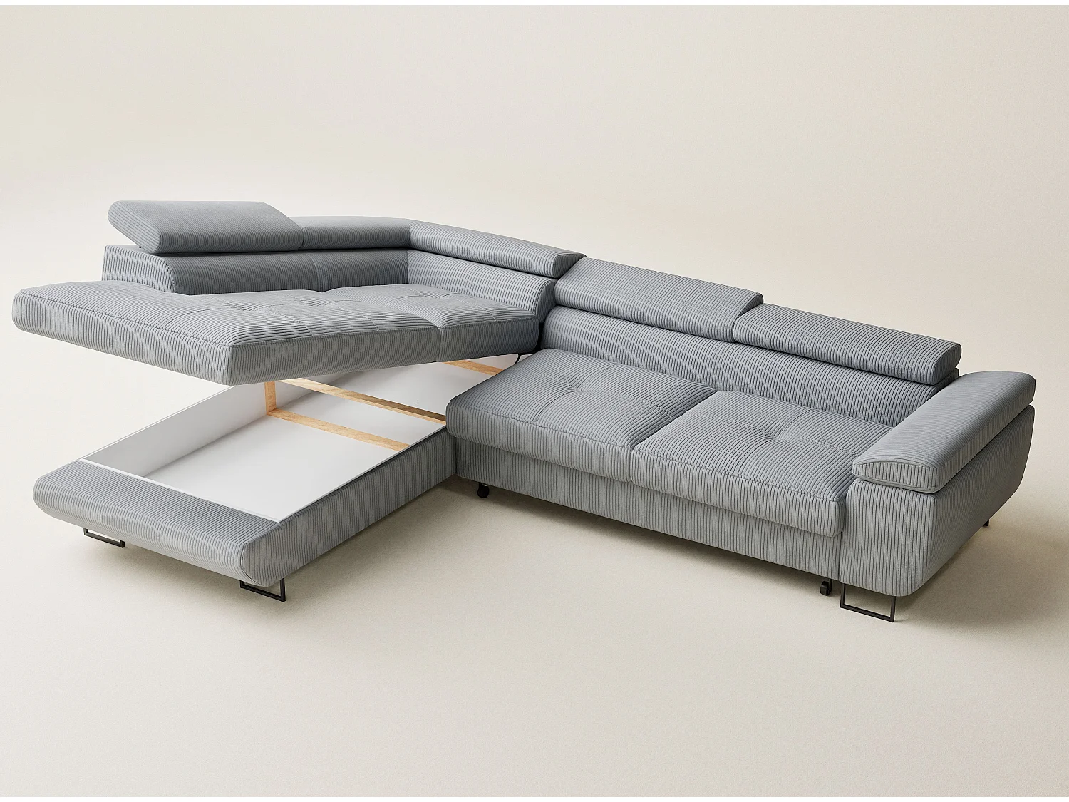 Canapé d'angle convertible Concord im tissu de velours - 5 places - gris clair