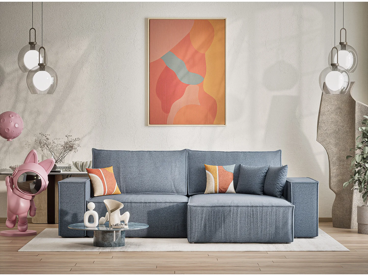 Ecksofa mit Schlaffunktion Zaya aus Webstoff - Drei-Personen - brau grau