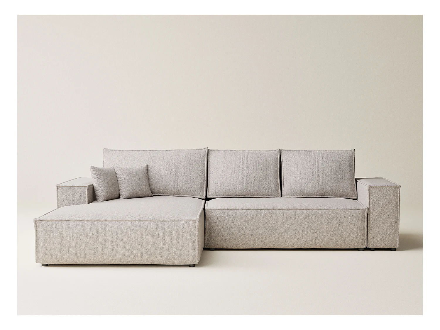 Canapé d'angle convertible Maze im tissu tresse - 5 places - beige clair