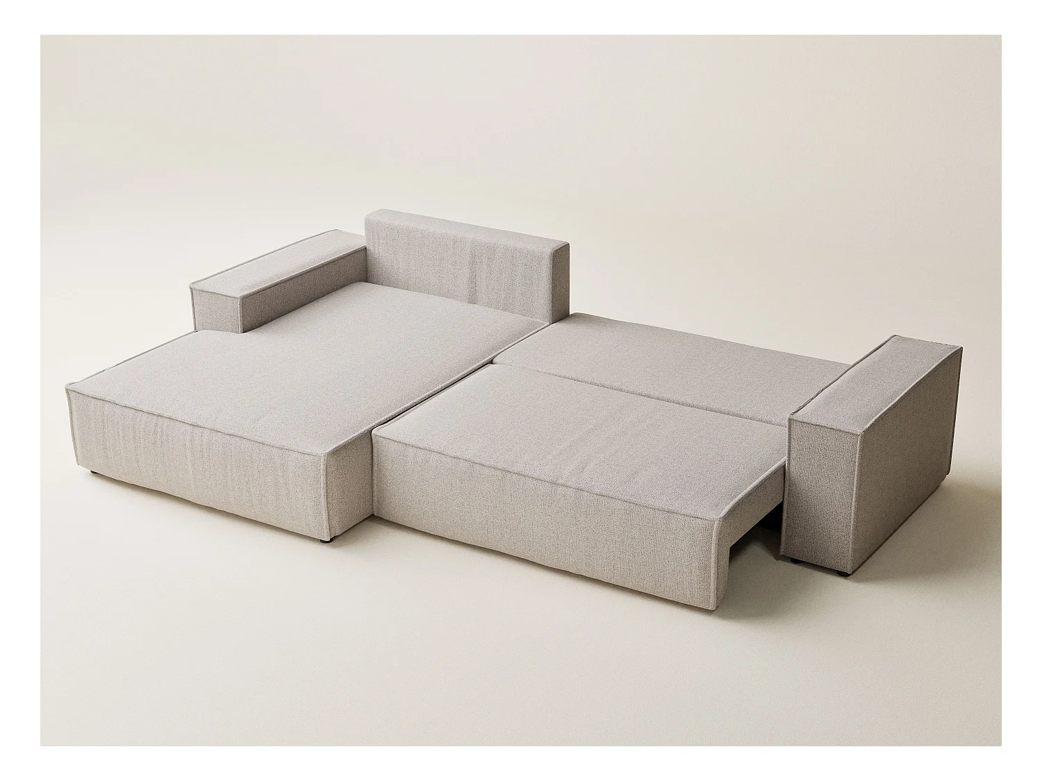 Canapé d'angle convertible Maze im tissu tresse - 5 places - beige clair