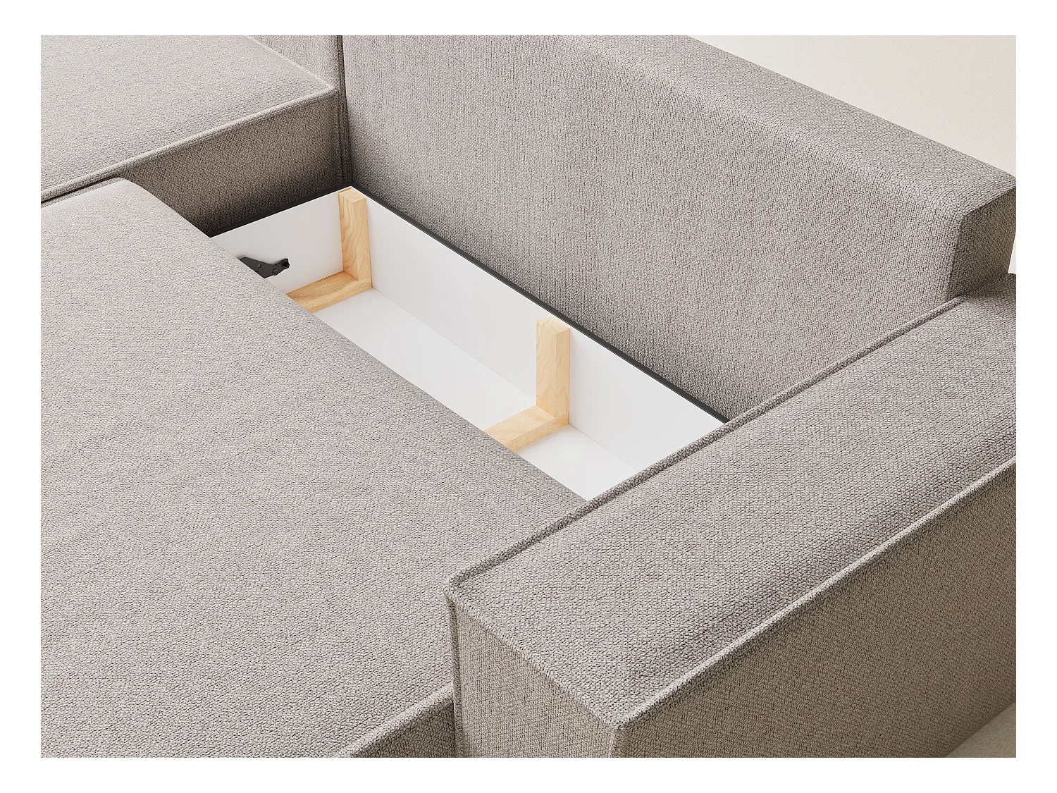 Canapé d'angle convertible Maze im tissu tresse - 5 places - beige clair