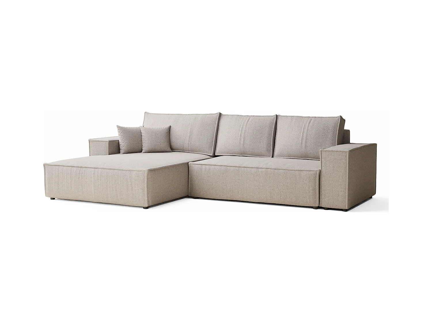 Canapé d'angle convertible Maze im tissu tresse - 5 places - beige clair