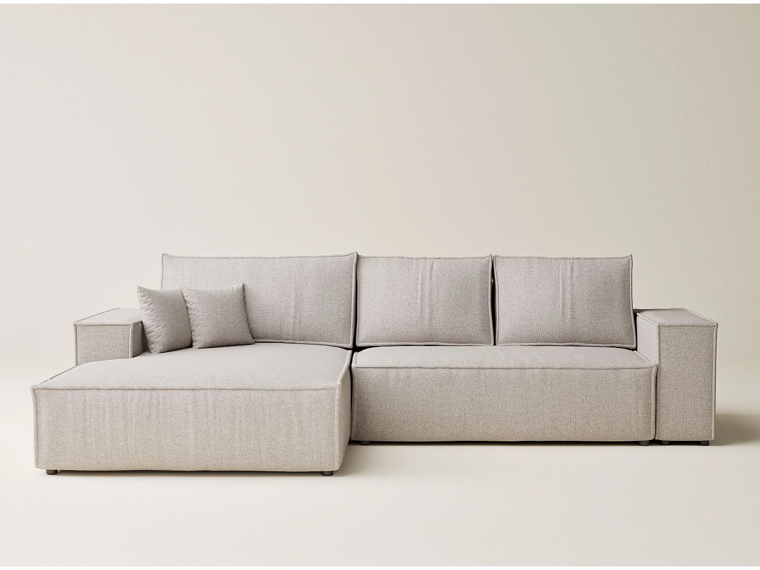 Canapé d'angle convertible Maze im tissu tresse - 5 places - beige clair