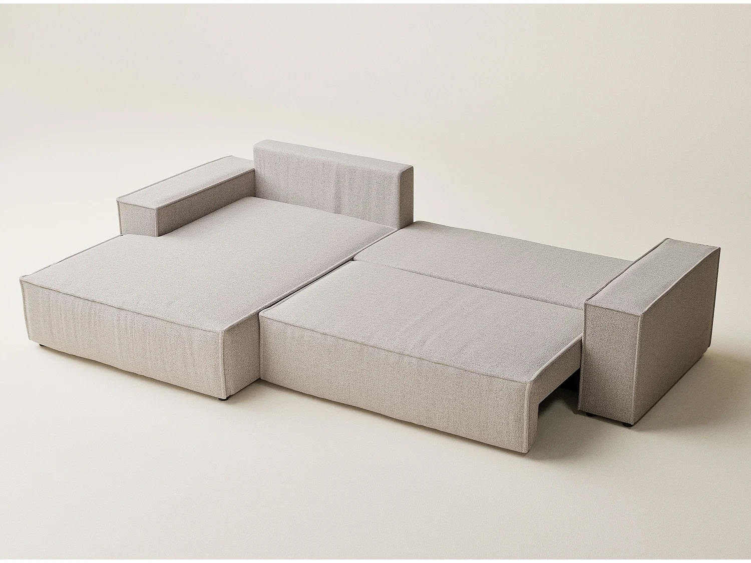 Canapé d'angle convertible Maze im tissu tresse - 5 places - beige clair