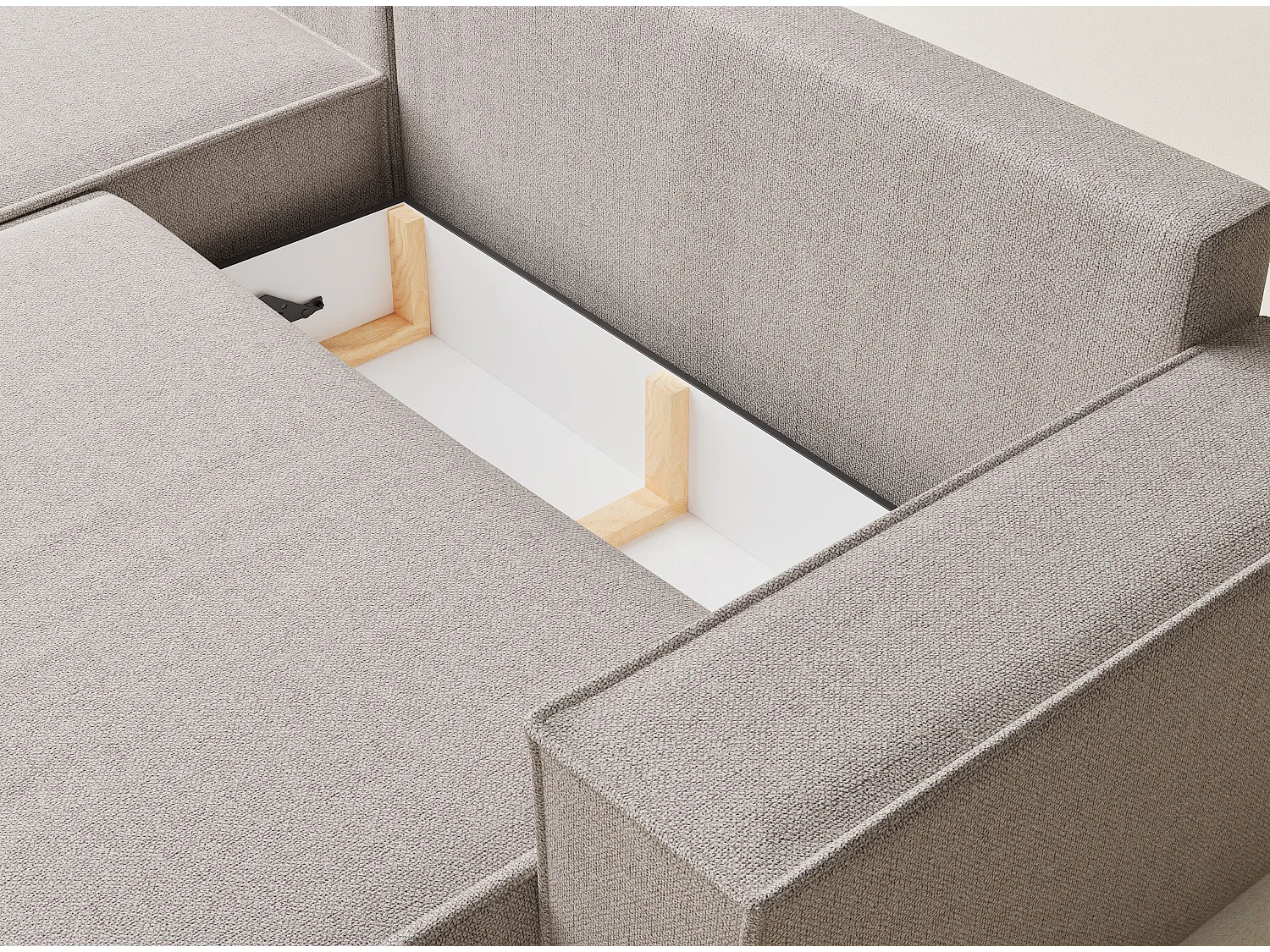 Canapé d'angle convertible Maze im tissu tresse - 5 places - beige clair