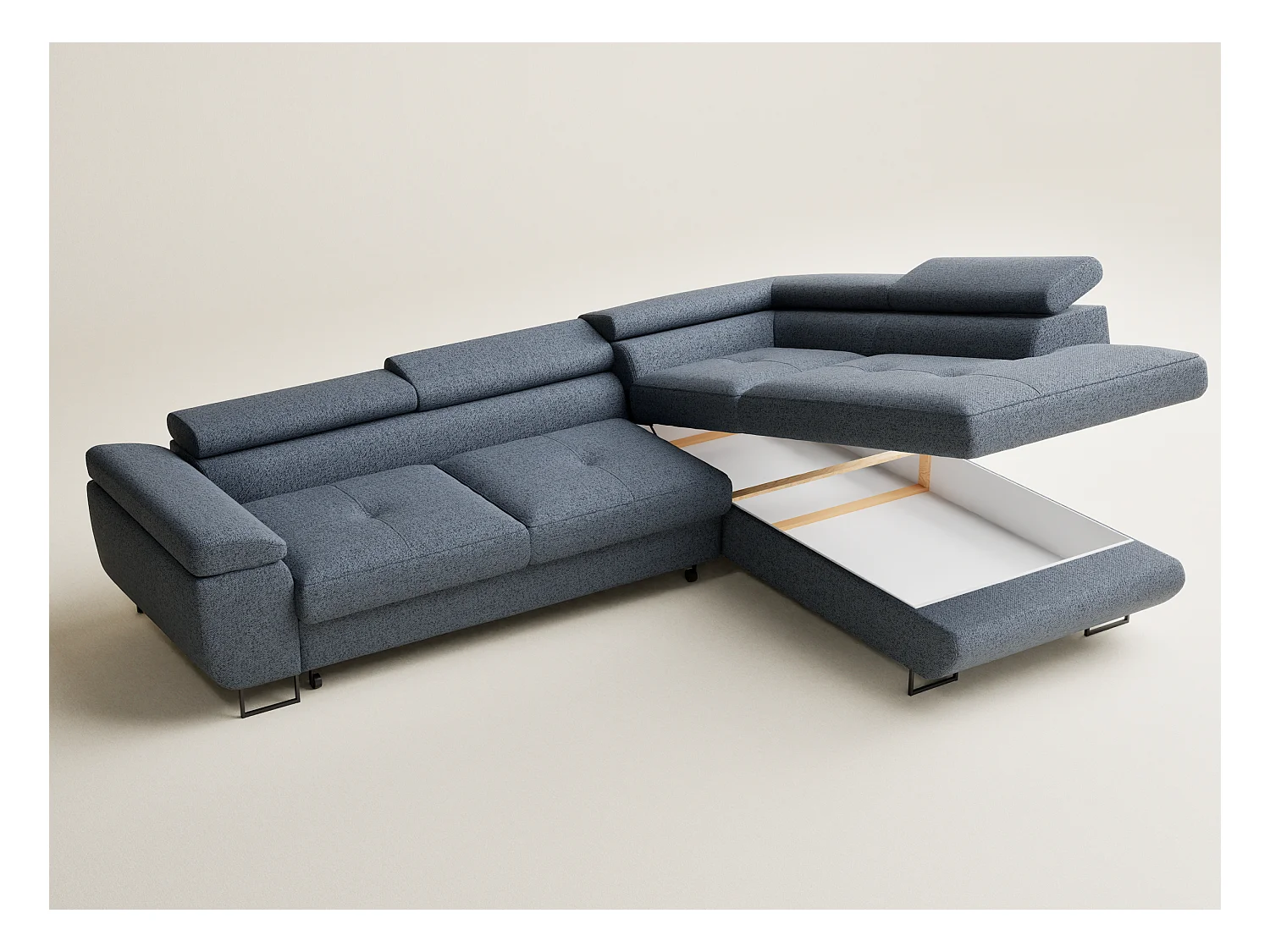 Canapé d'angle convertible Concord im tissu tresse - 5 places - bleu gris