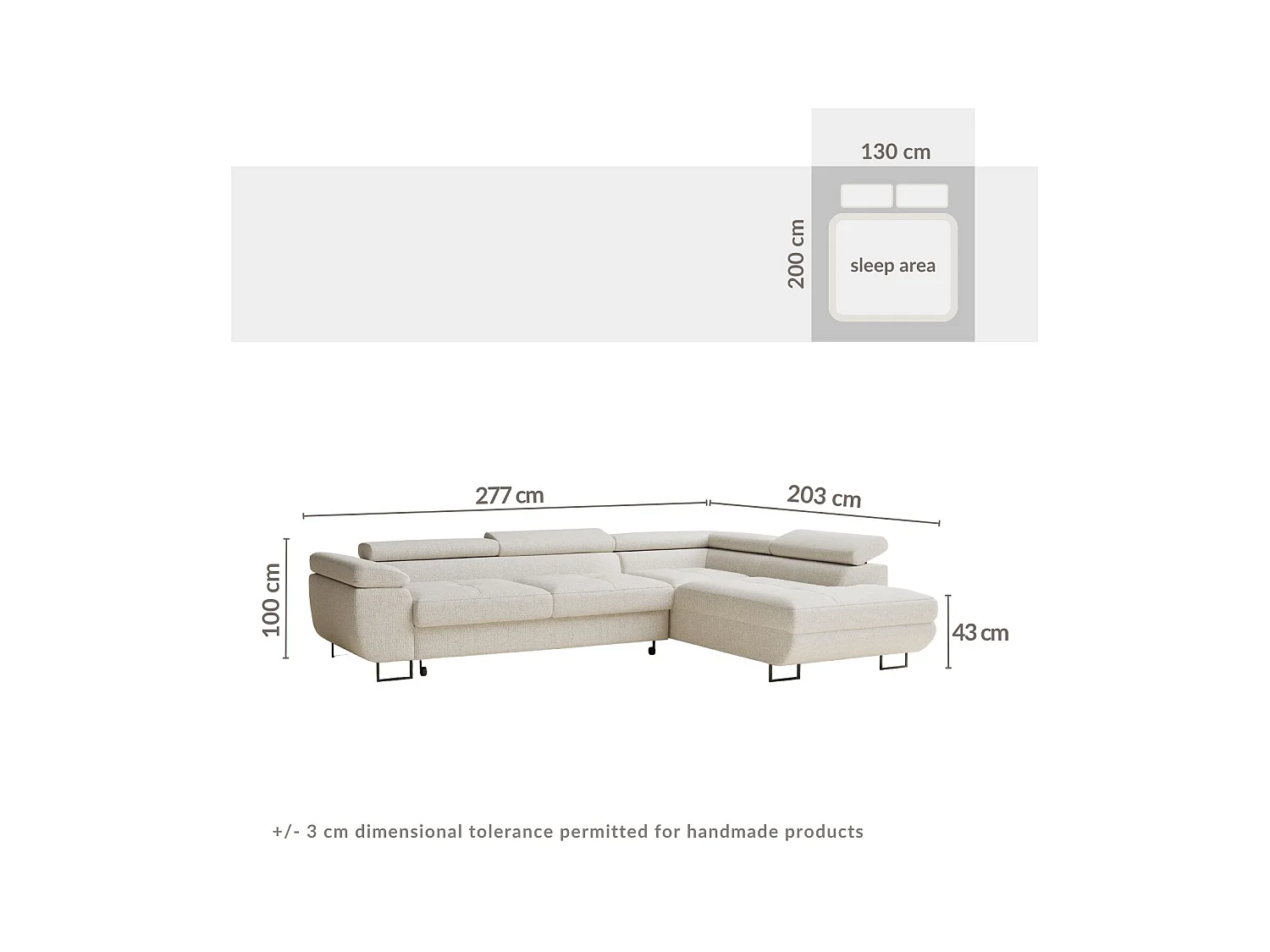 Canapé d'angle convertible Concord im tissu tresse - 5 places - bleu gris