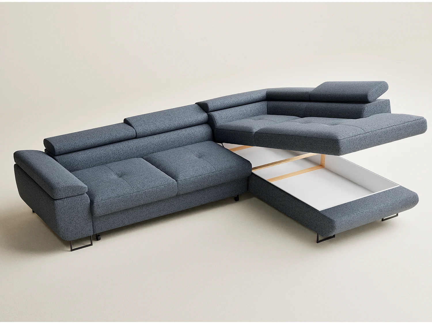 Canapé d'angle convertible Concord im tissu tresse - 5 places - bleu gris