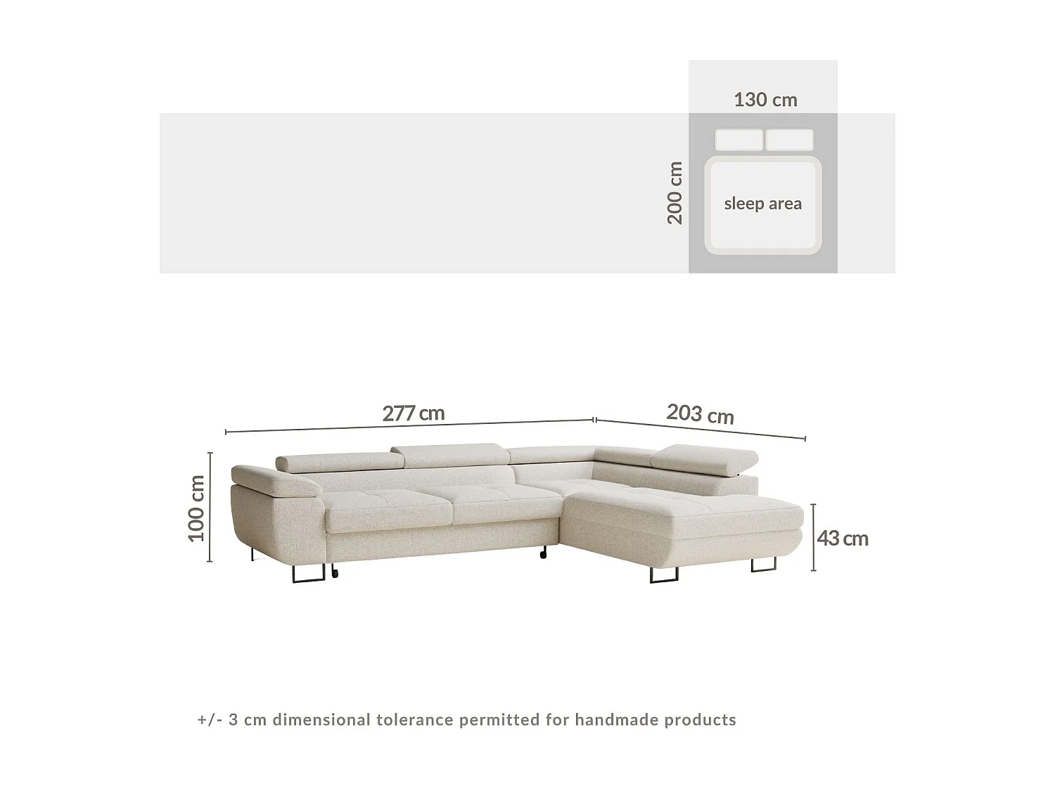 Canapé d'angle convertible Concord im tissu tresse - 5 places - bleu gris