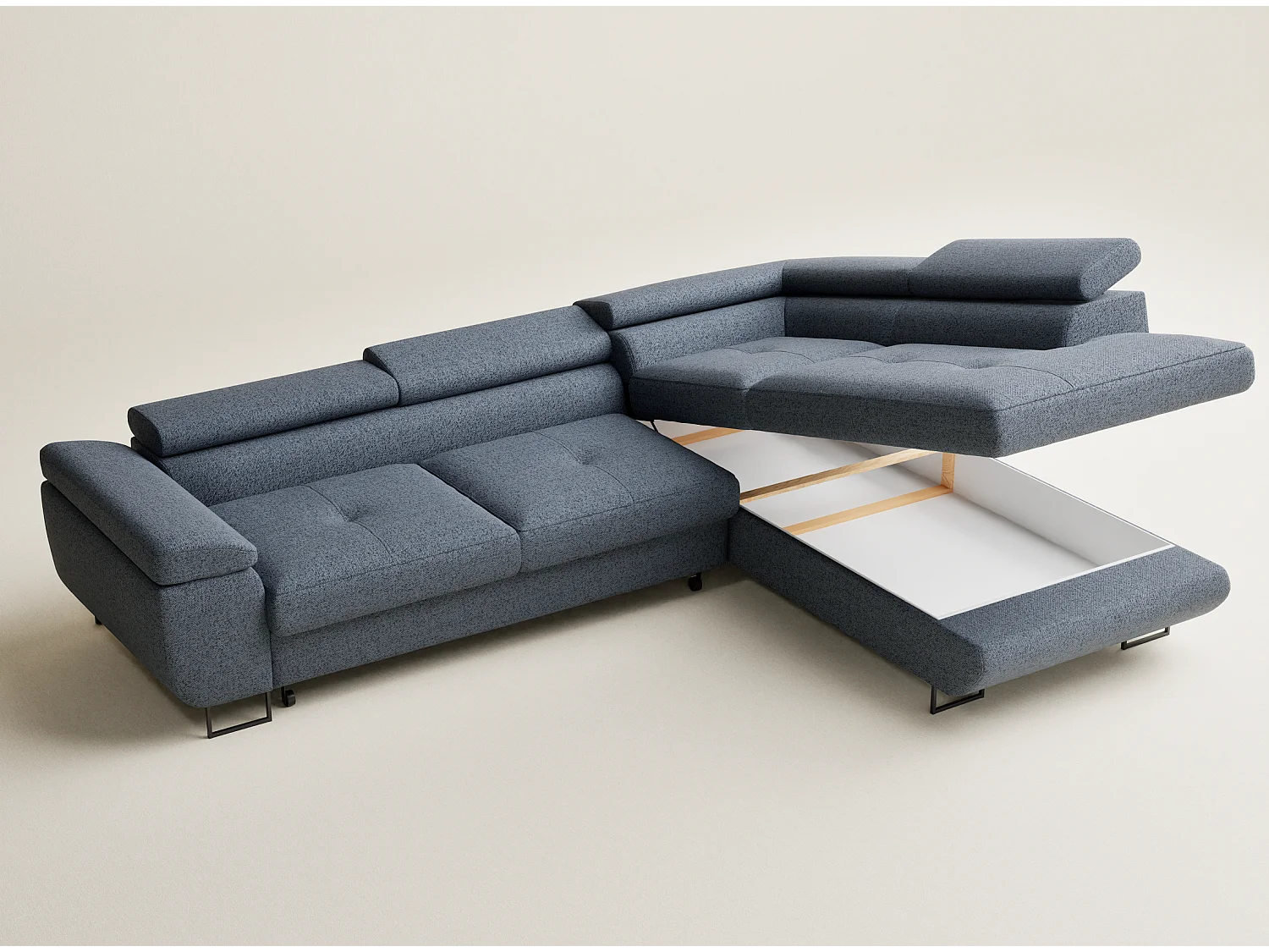 Hoekbank met slaapfunctie Concord in geweven stof - Vierpersoons - blauwgrijs