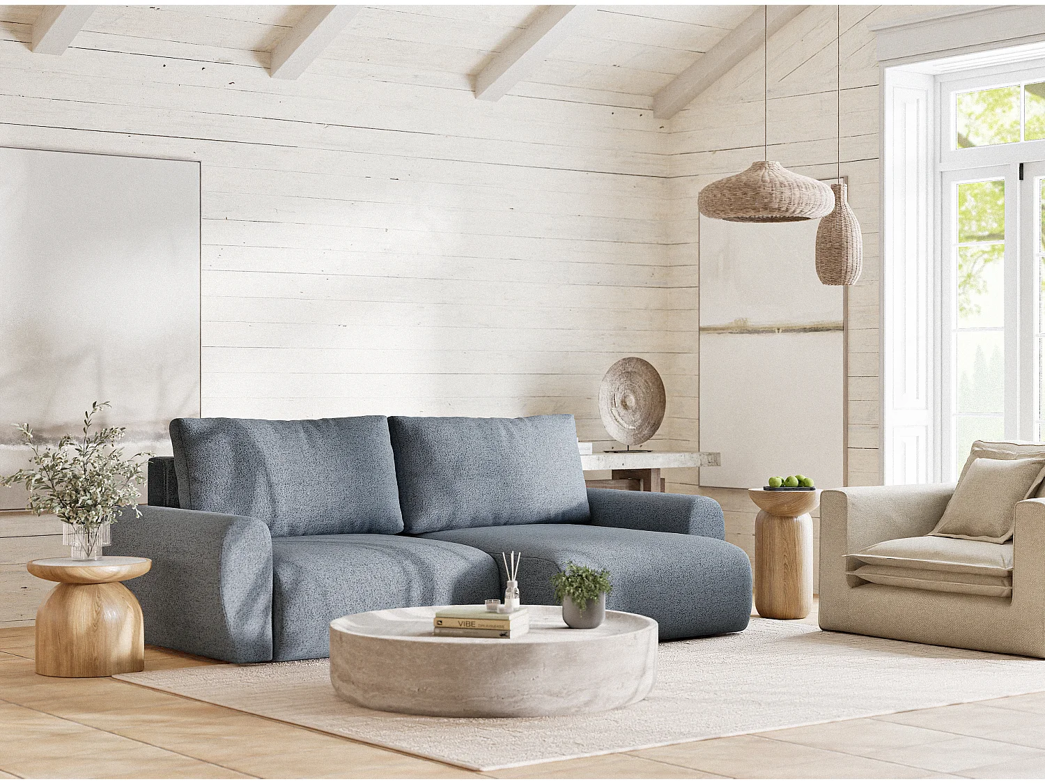 Ecksofa mit Schlaffunktion Numba aus Webstoff - Drei-Personen - brau grau