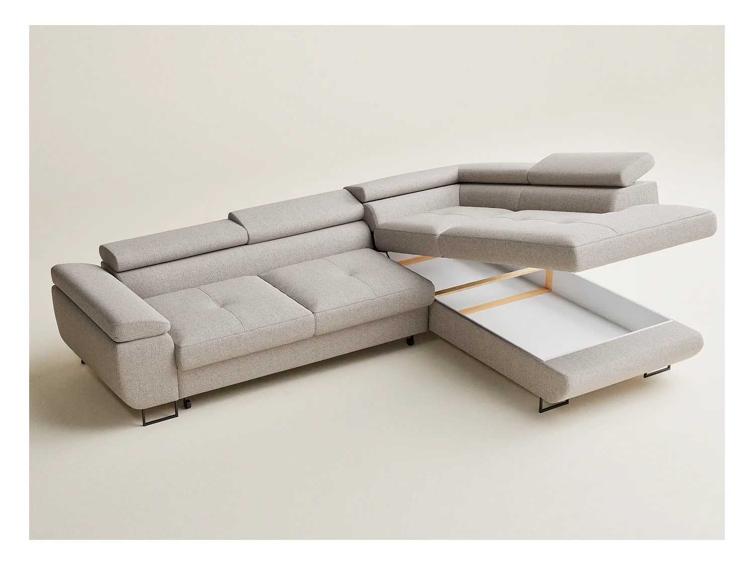 Ecksofa mit Schlaffunktion Concord aus Webstoff - Vier-Personen - hellbeige