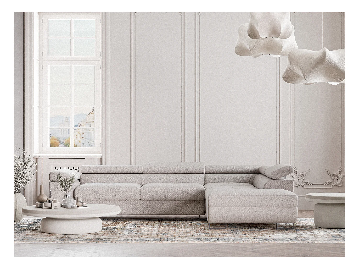 Ecksofa mit Schlaffunktion Concord aus Webstoff - Vier-Personen - hellbeige