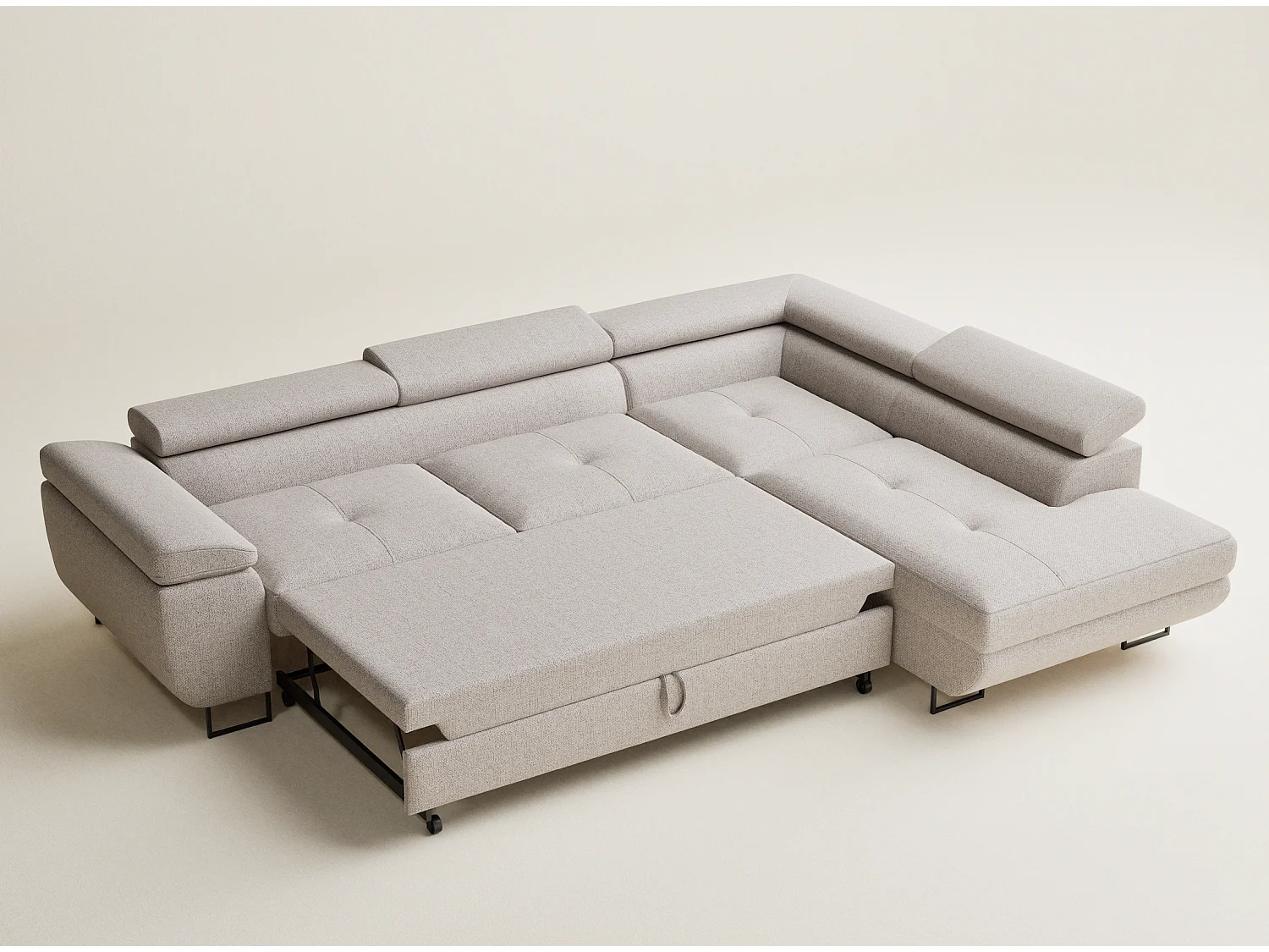 Canapé d'angle convertible Concord im tissu tresse - 5 places - beige clair