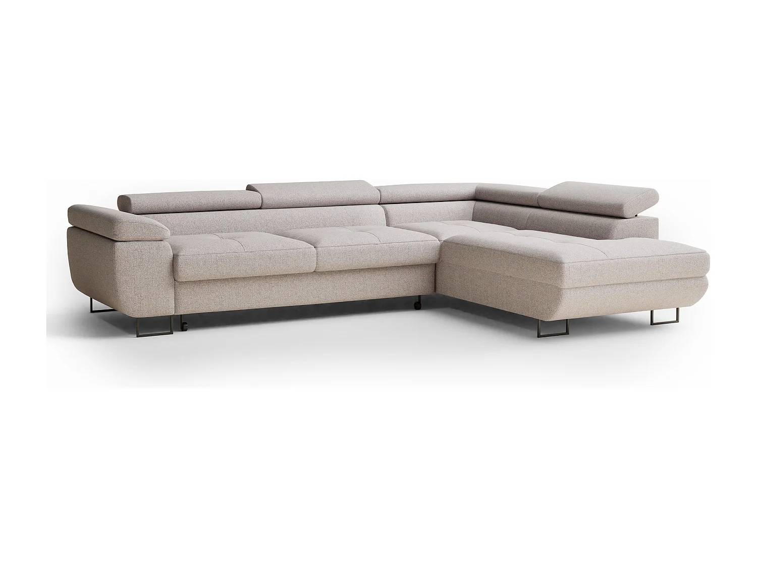 Hoekbank met slaapfunctie Concord in geweven stof - Vierpersoons - lichtbeige