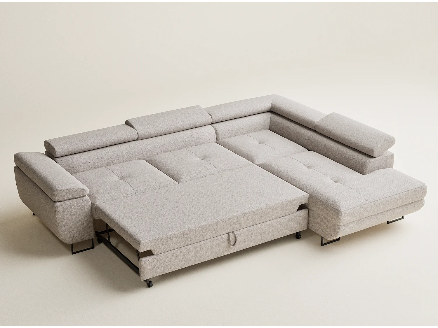 Hoekbank met slaapfunctie Concord in geweven stof - Vierpersoons - lichtbeige