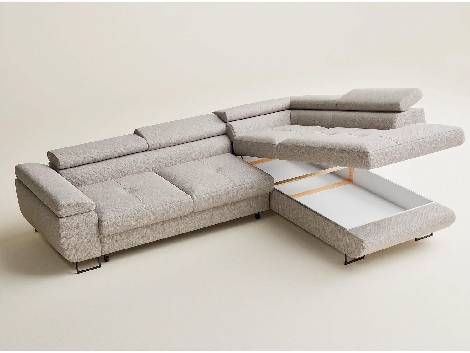 Hoekbank met slaapfunctie Concord in geweven stof - Vierpersoons - lichtbeige