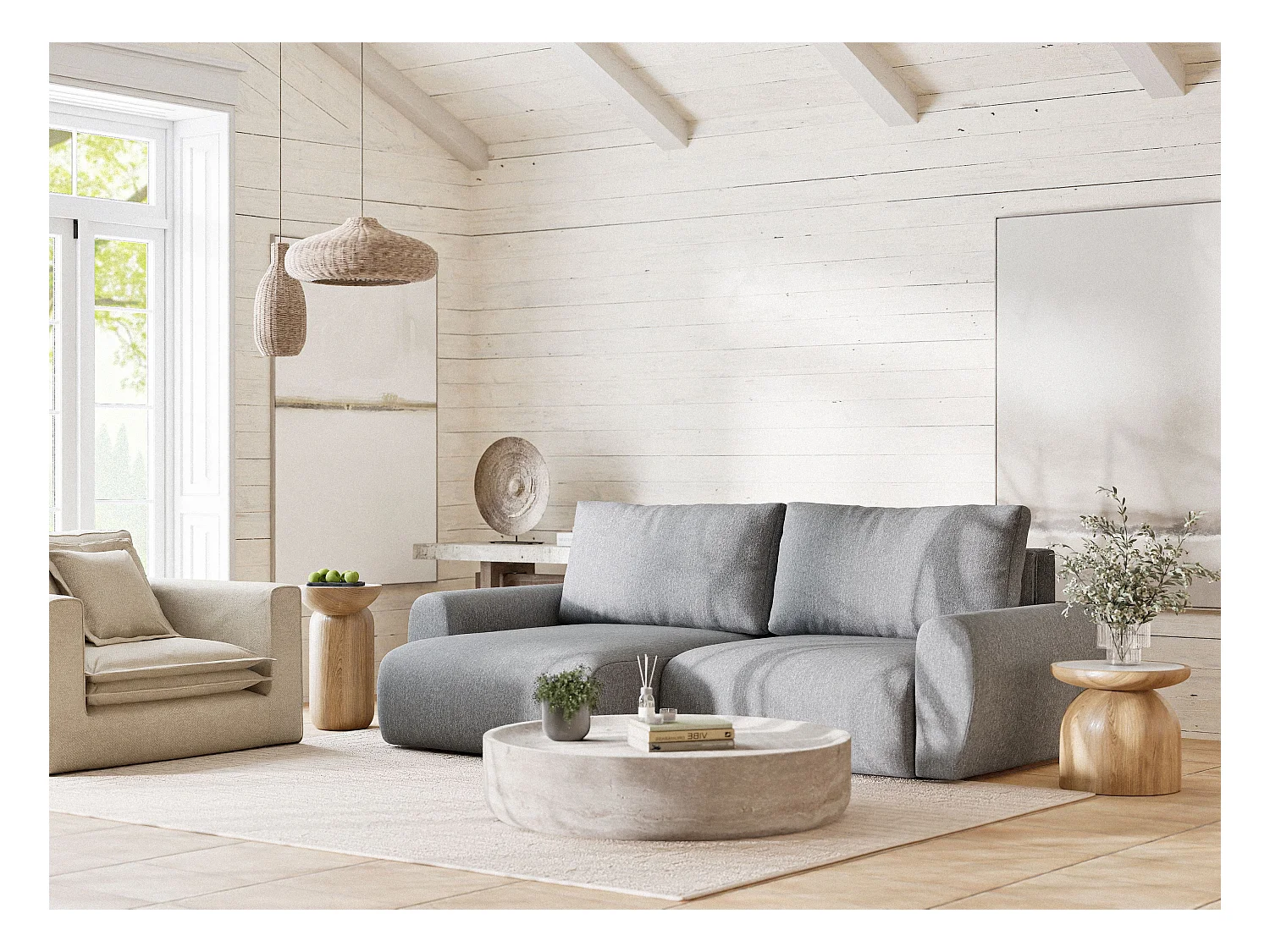 Ecksofa mit Schlaffunktion Numba aus Webstoff - Drei-Personen - grau