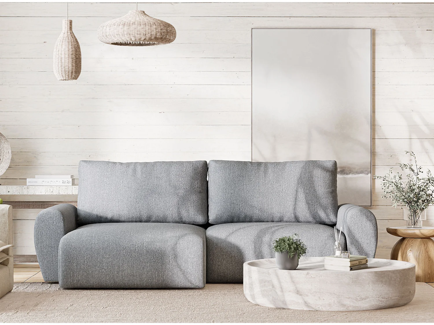 Ecksofa mit Schlaffunktion Numba aus Webstoff - Drei-Personen - grau