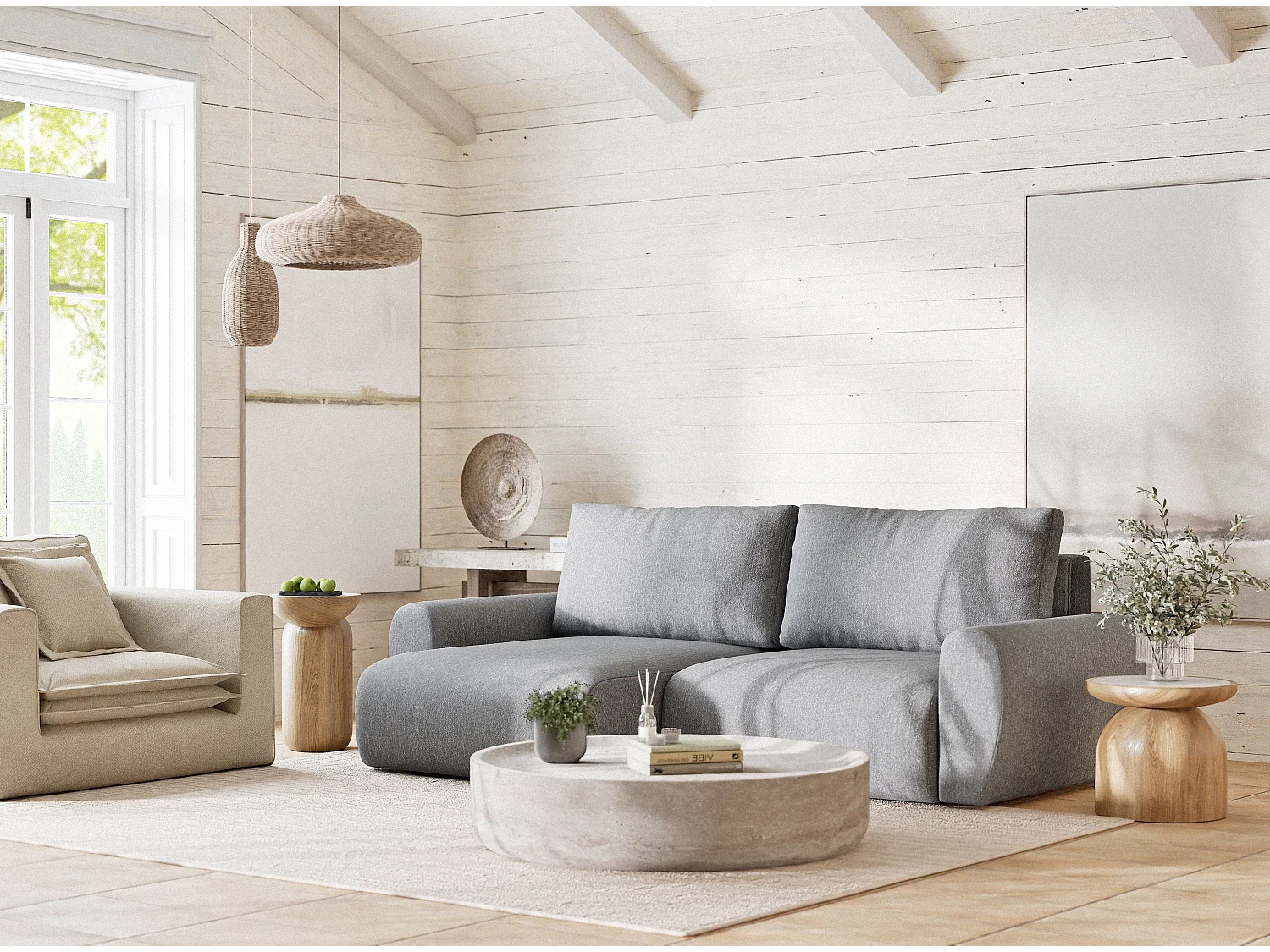 Ecksofa mit Schlaffunktion Numba aus Webstoff - Drei-Personen - grau