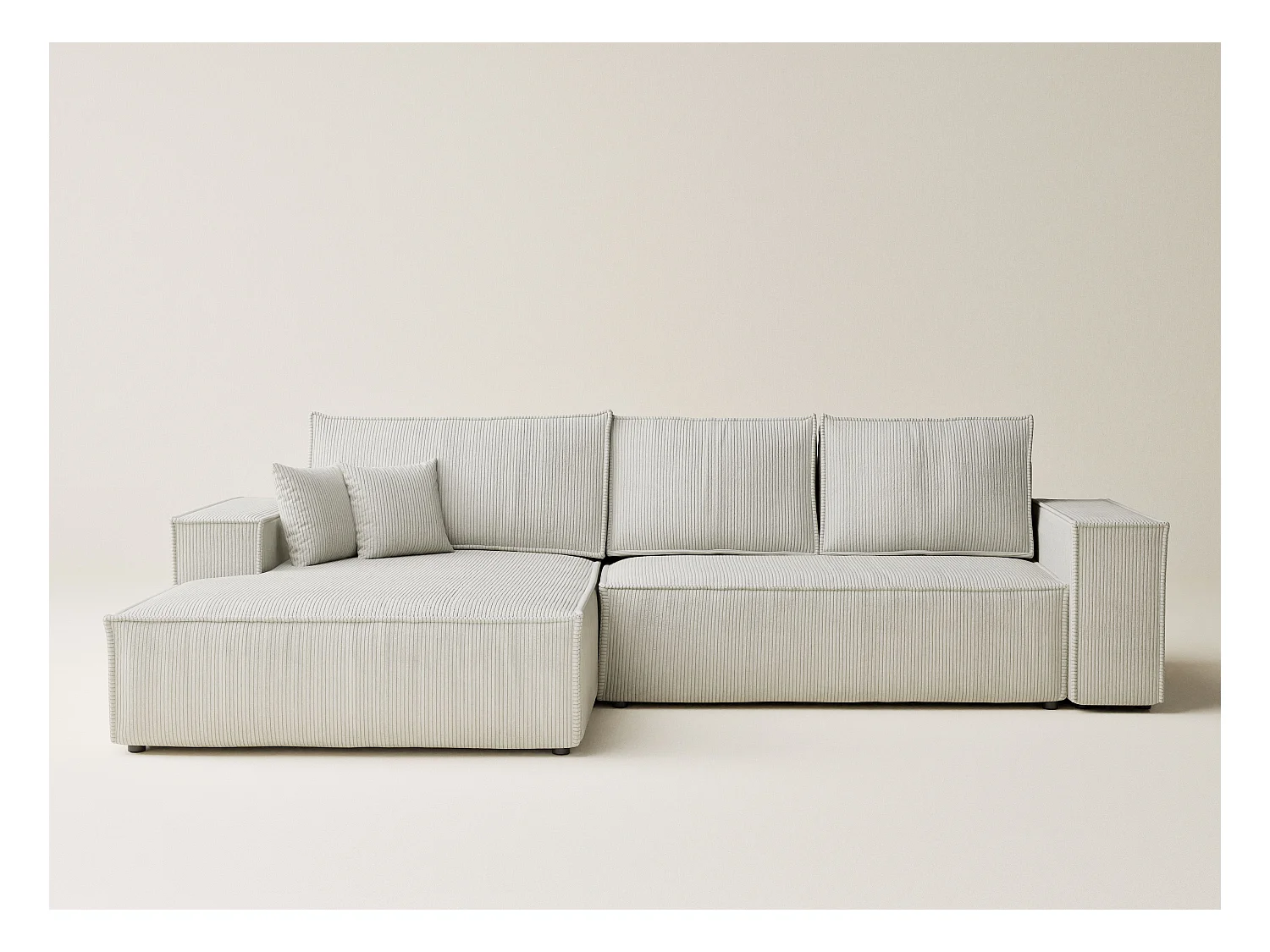 Canapé d'angle convertible Maze im tissu tresse - 5 places - creme