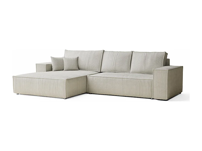 Narożnik z funkcją spania Maze w tkaninie welwetowej - pięcioosobowy - kremowy